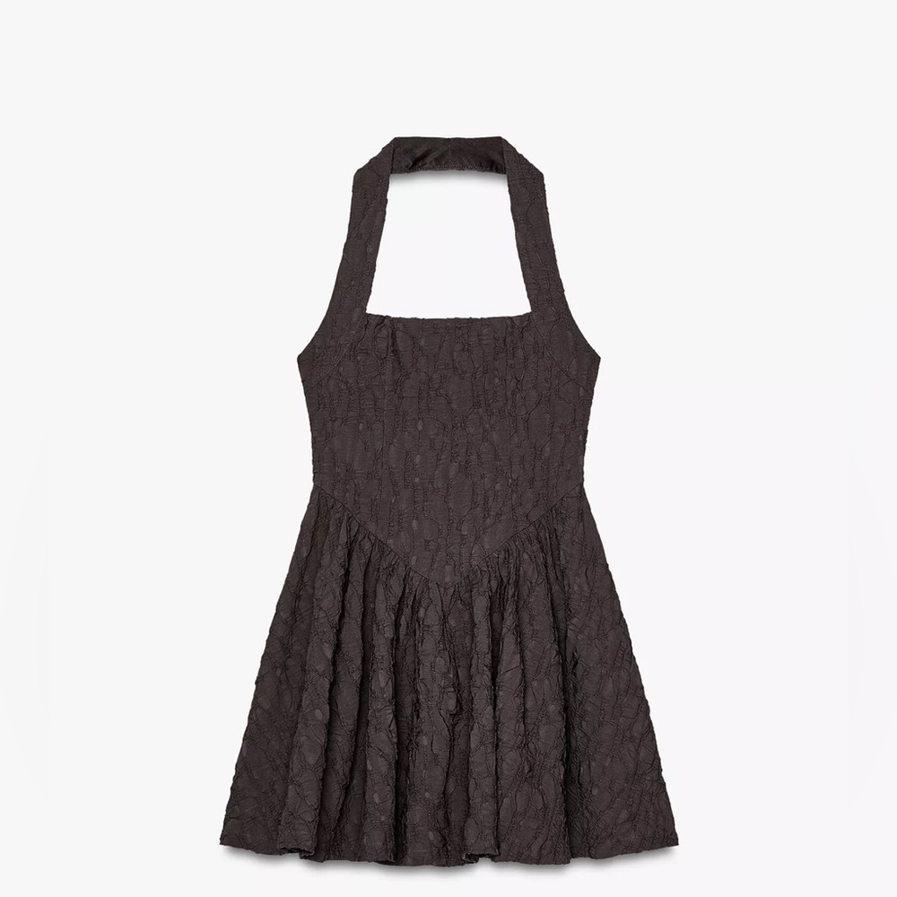 Zara Brown Textured Halter Dress